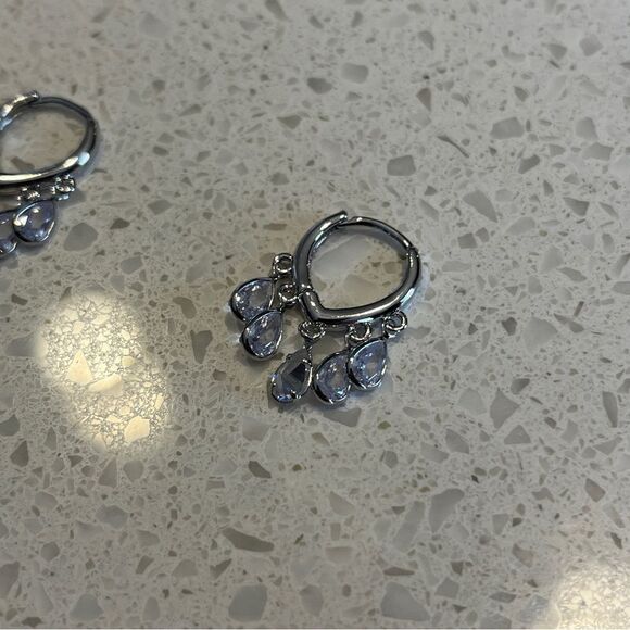 Elegant Sparkling Water Drop Shaped Zirconia Hoop Earrings - Picture 7 of 9